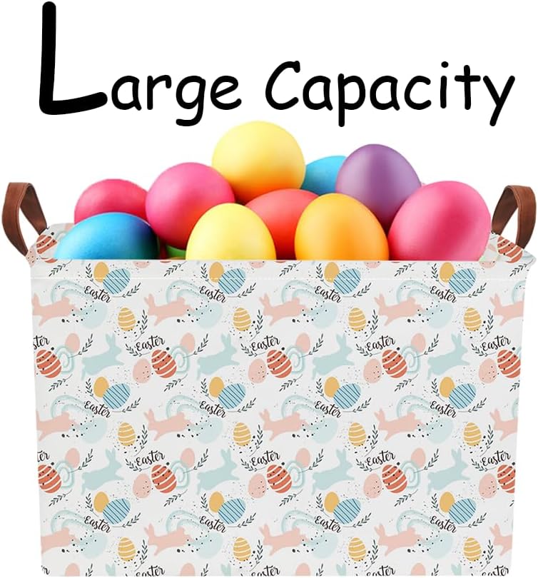 NTAOHAMPER Rectangular Pink Easter Eggs Basket for Girls,Kids Toys Storage Bin with Handles,Baby Room Decor,Gift Basket(Pink Easter Eggs) - Image 3